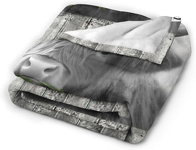 Funny Highland Cow Throw Blanket - Farm Cow Gifts & Decor, Soft Warm Cozy Fleece Blanket for Couch, Sofa, Bed - 60"x50"