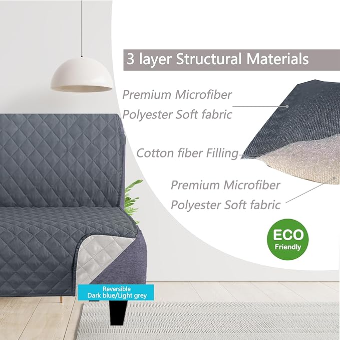 U-NICE HOME Futon Sofa Covers Reversible Sofa Slipcover Armless Cover Furniture Protector Couch Cover Water Resistant (Futon, Dark Blue/Light Grey)