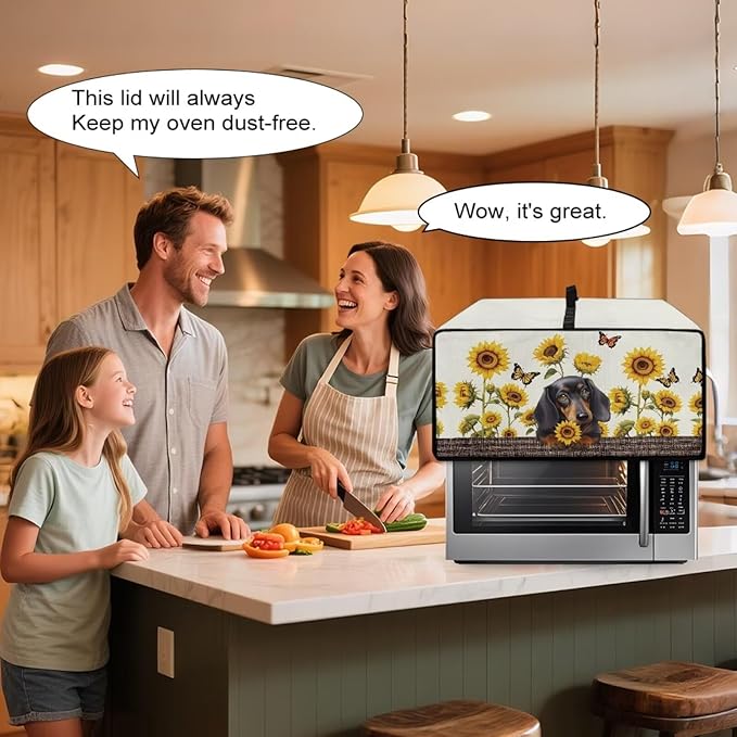 Dachshund Dog Sunflower Butterfly Print Microwave Oven Dust Cover Dustproof Microwave Toaster Oven Cover Polyester-Linen Fabric Kitchen Machine Covers for Toaster Oven Air Fryer, S