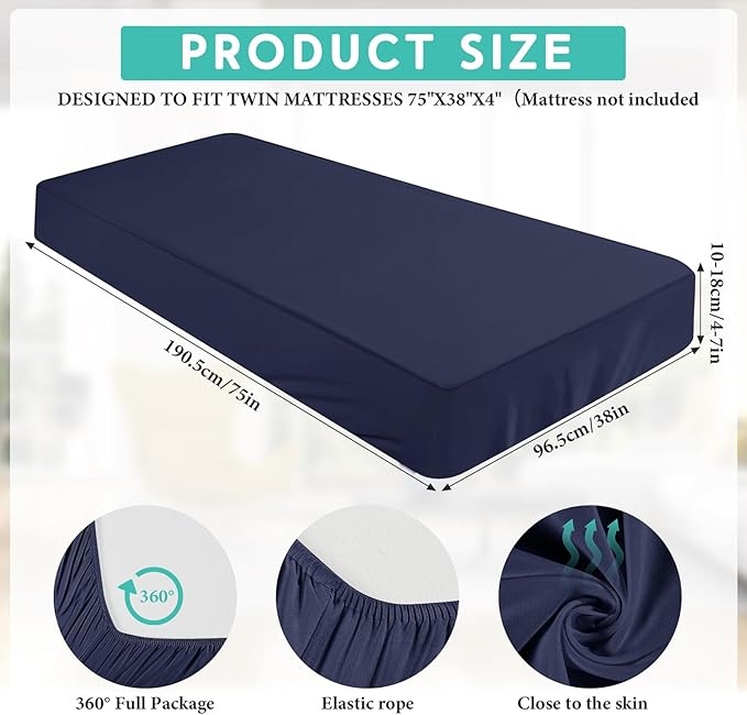 Breling Fitted Sheet (Sheet Only) Compatible with Milliard Trifold Mattress Folding Mattress Fitted Microfiber Bedsheet for Camp Bunk Rvs Bed (Navy Blue,Twin,4'')