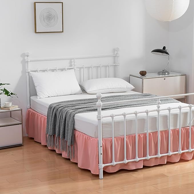 Bed Skirt King Size Ruffled Bed Skirt with Split Corners,16 Inch Drop Dust Ruffle Bed Skirt with Platform, 16 Inch, Blush, King Size