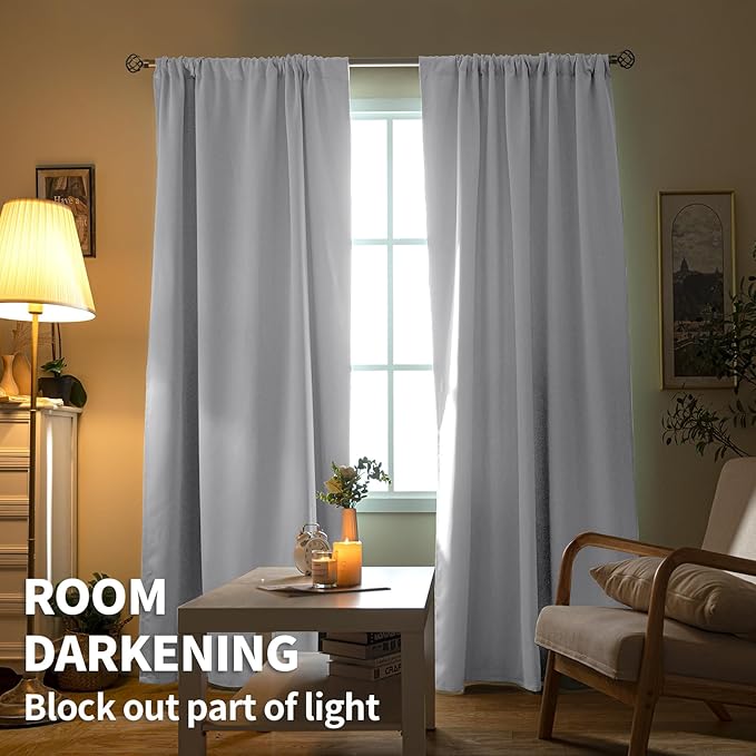BGment Rod Pocket Room Darkening Curtains 54 Inches Length - Thermal Insulated Bedroom Curtain for Short Window, 42 x 54 Inch, 2 Panels, Greyish White