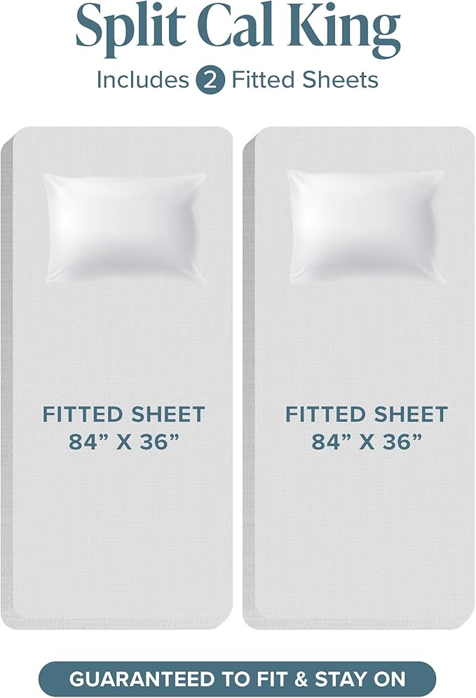 Bare Home Split California King Sheet Set - 1800 Ultra-Soft Microfiber Split California King Bed Sheets - Double Brushed - Deep Pockets - Easy Fit - 5 Piece Set (Split Cal King, Light Grey)