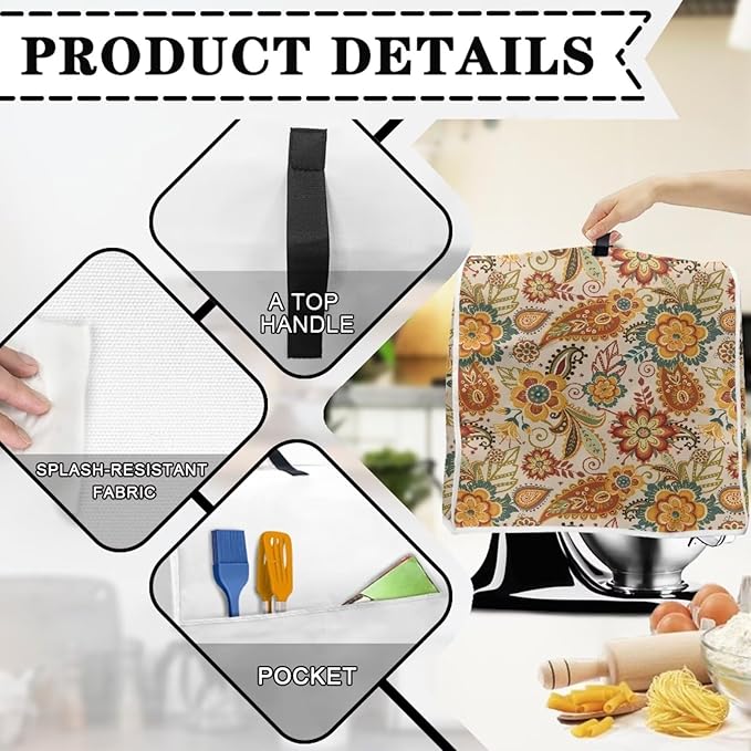 Boho Stand Mixer Cover 4.5-5Qt Mixer Cover Washable Anti-Stain Appliance Covers for Kitchen Counter Mixer Parts & Accessories Home Decoration