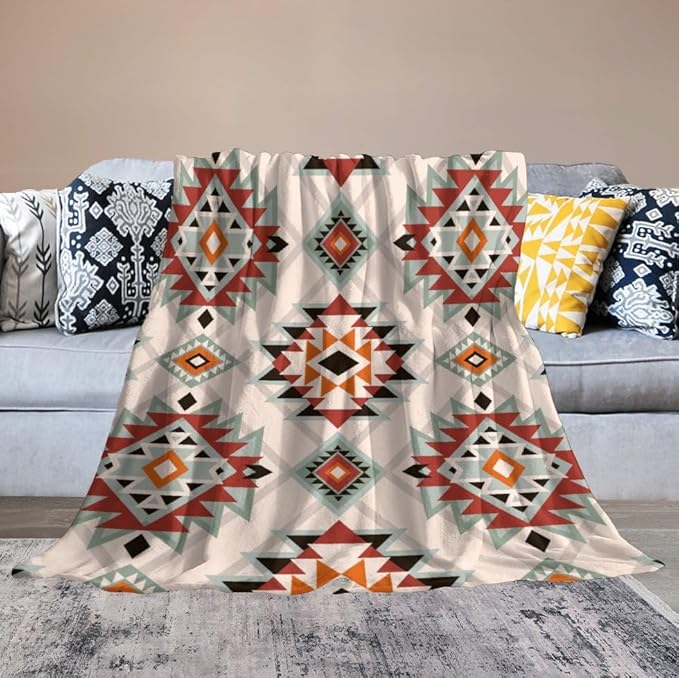 Southwest Style Blanket, Boho Geometric Print Throw Blanket Tribal Aztec Blanket for Couch Bed Sofa Cover Throw Home DéCor 40"x50"
