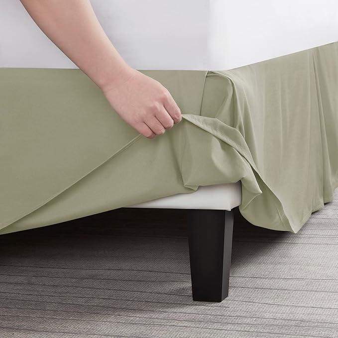 Nestl Green Twin XL Bed Skirt - Twin XL Size Bed Skirt 14 Inch Drop - Brushed Microfiber Bed Skirts - Hotel Quality Pleated Bed Skirt - Shrinkage & Fade Resistant