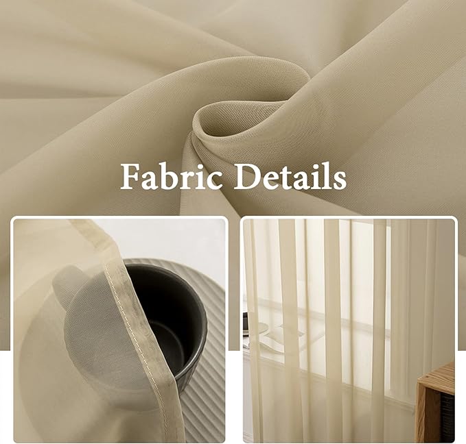MIULEE 2 Panels Solid Color Sheer Window Curtains Elegant Window Voile Panels/Drapes/Treatment for Bedroom Living Room (54X108 Inches Beige)