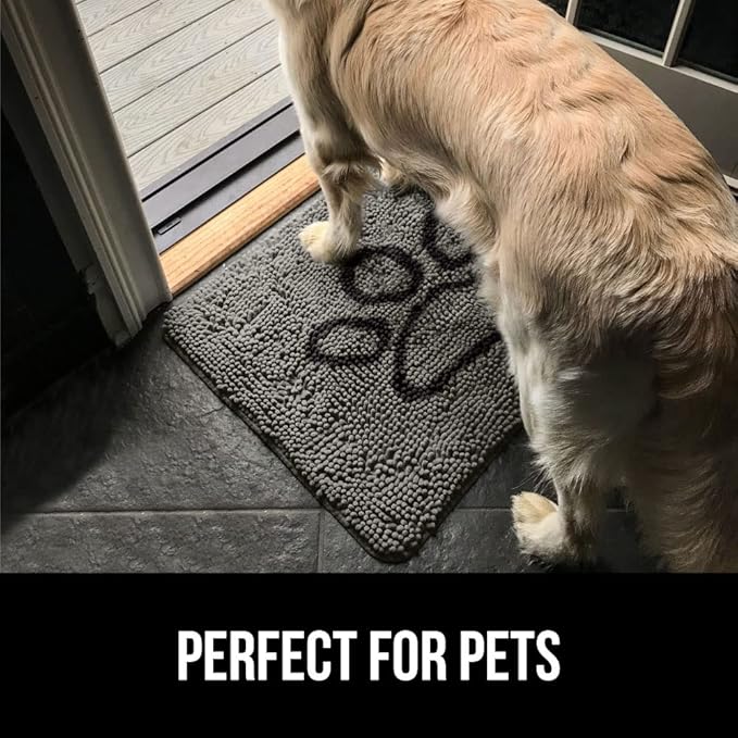 GORILLA GRIP SOAKSTOPPER Dog Door Mat, 48x30 Machine Washable Rug Absorbent Doormat Captures Moisture Mud Dirt, Quick Dry Soft Chenille Entryway Rugs Indoor Entrance Mats for Dog Paws, Paw Gray