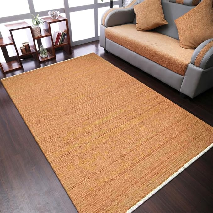 Rugsotic Carpets Hand Woven Flat Weave Kilim Wool 3'x5' Area Rug Solid Orange D00111
