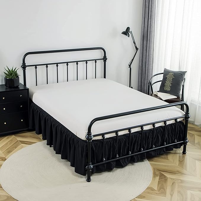 Bed Skirt Ruffled Bed Skirt with Split Corners, 18 Inch Drop Dust Ruffle Bed Skirts with Platform, Black, Full Size