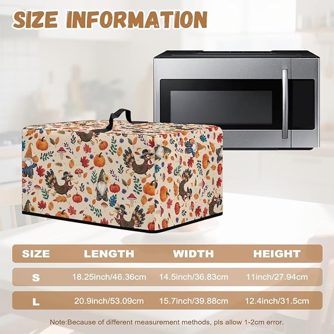Microwave Oven Cover, Thanksgiving Turkey Dustproof Machine Protector Decorative Kitchen Appliance Cover Waterproof Polyester Fabric for Most Countertop Microwaves Easy to Clean