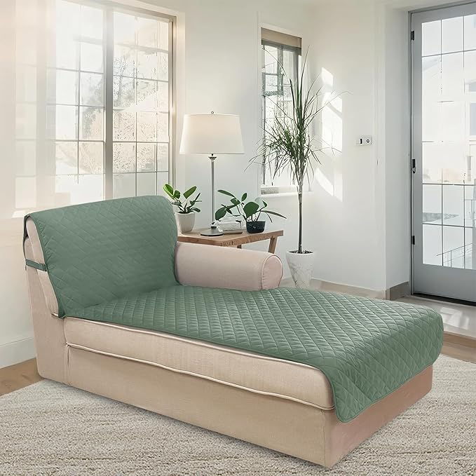 U-NICE HOME Sectional Couch Cover for Dogs Chaise Lounge Reversible Sofa Cover Furniture Protector Cover for Pets with Elastic Adjustable Strap (Chaise Lounge, Greyish Green/Taupe)