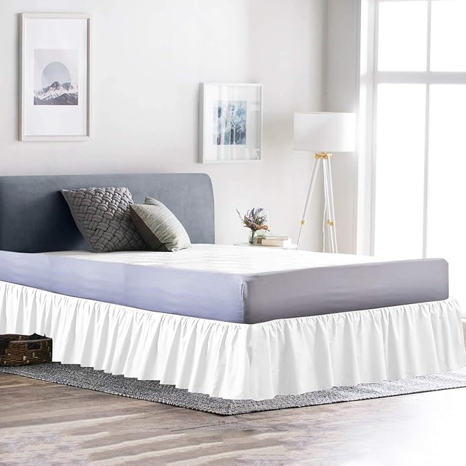 Ruffled Bed Skirt Queen Size White Solid 12 Inch Drop Dust Ruffle with Platform 100% Cotton 800 Thread Count Fabric Dust Ruffle Bedskirt for Easy Fitting and Easy Care