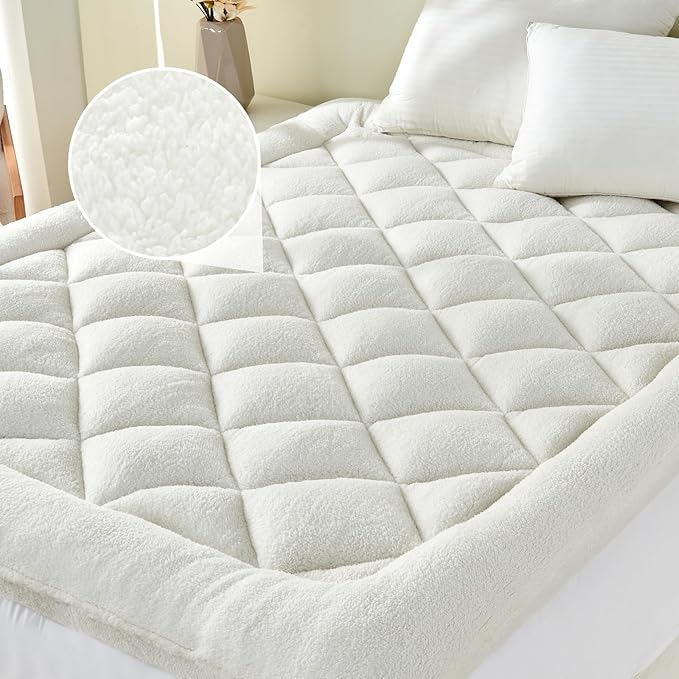 Mattress Topper King for Back Pain Thick Mattress Pad Cover Protector Sherpa Plush Pillow Top Down Alternative Fill Mattress Cover with 8-22 Inch Deep Pocket
