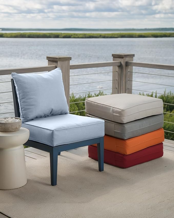 Luxury 24x24x6 Inch Outdoor Chair Cushions Set of 4 - Heavy Duty Water-Resistant Comfy Cushion for Patio Furniture Set Dining Gliding Rocking Chairs Loveseat L-Shape Sofa - Baby Blue