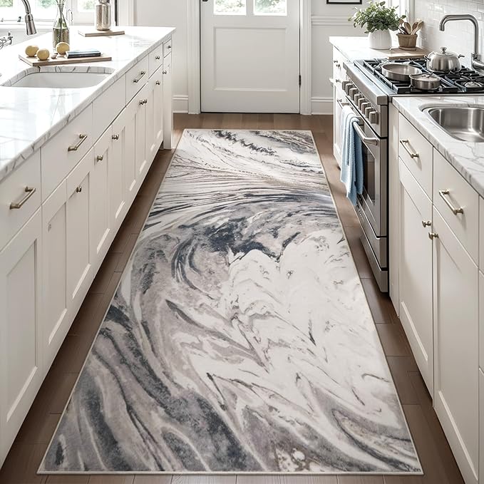 Ciicool 2x6 Washable Runner Rug, Modern Abstract Soft Hallway Rugs Runner, Non-Slip Thin Accent Rug Lightweight Brown Print Distressed Carpet for Laundry Entryway Bedroom Kitchen Indoor