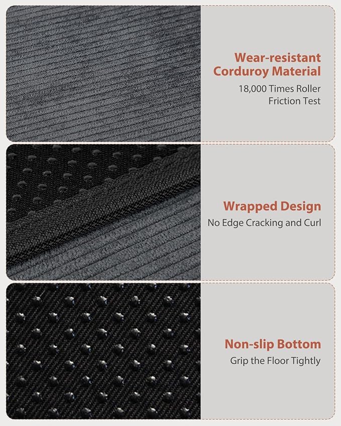 Blvornl Office Chair Mat for Hardwood Floor and Low Pile Carpet, 35" x 55" Corduroy Surface Desk Rolling Chair Mat for Hard Floors, Heavy Duty Carpeted Floor Protector Rug for Home Office, Dark Grey