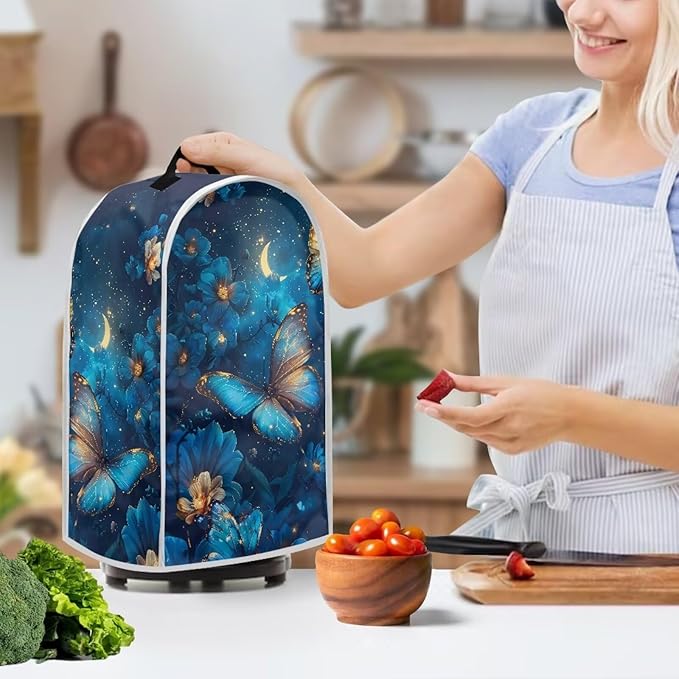 Blue Butterfly Blender Covers for Kitchen Food Processor Cover with Handle, Dust Covers for Kitchen Appliances Stand Mixer or Coffee Maker Appliance Cover for Household