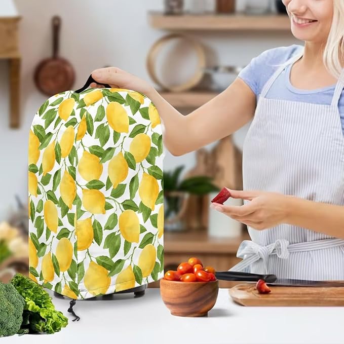 Lemon Leaf Print Countertop Blender Cover with Drawstring Kitchen Appliance Dust Protection 9.4”Lx7.2”Wx15.9”H Kitchen Blender Appliance for Home Kitchen Decor