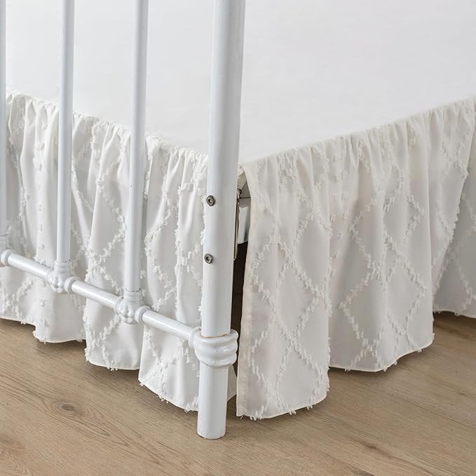 Bed Skirt Full Size Ruffled Bed Skirt with Split Corners, 18 Inch Drop Dust Ruffle Bed Skirts with Platform, Boho Tufted Shabby Chic Full Size Bed Skirts, Ivory