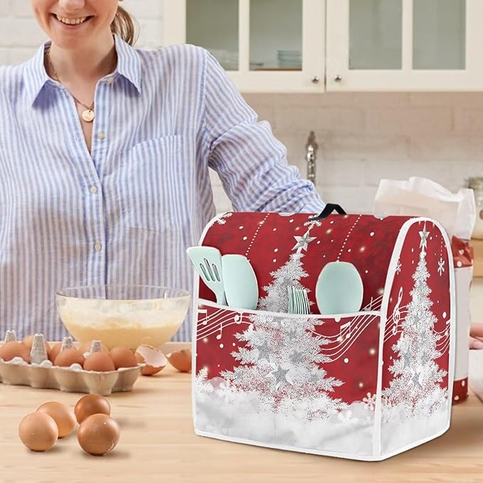 Christmas Mixer Cover for Kitchen Aid 6-8 Quart Stand Mixers, Xmas Tree Kitchen Appliance Dust Cover Washable Dustproof Cloth Cover with Pocket for Kitchenware Gift for Christmas