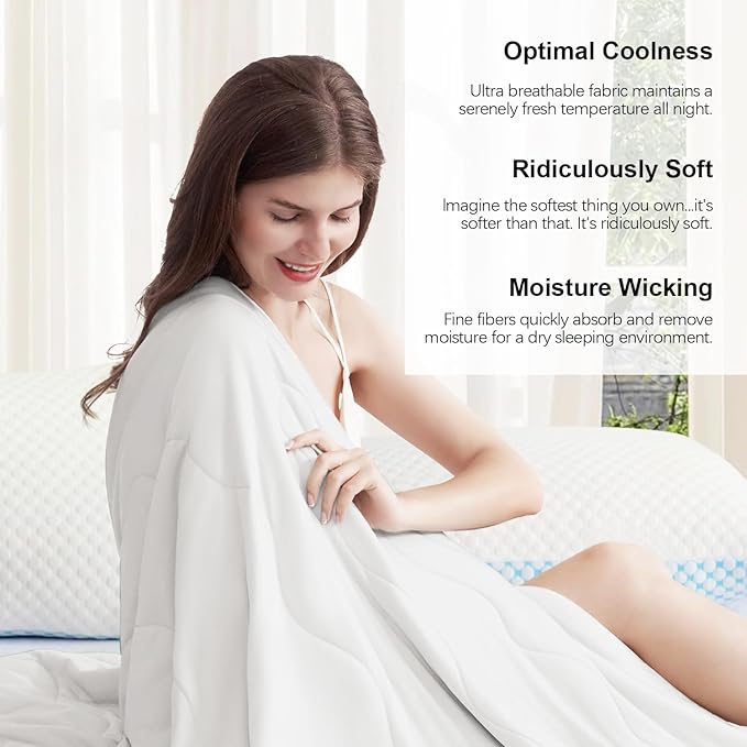 EASELAND Cooling Comforter Queen, Cold Touch Fabric Absorbs Body Heat, Double-Sided Cool Design Soft Fluffy Cooling Blanket for Night Sweats Hot Sleeper(White, Queen(90"x90"))