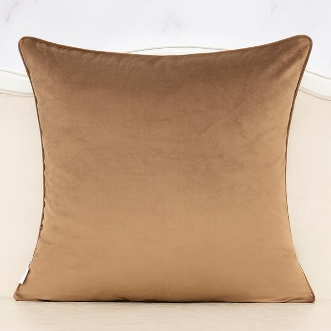 Alerfa Brown Floral Throw Pillow Cover 18 x 18 Inch Cut Velvet Sqaure Luxury Decorative Pillow Cover for Couch Living Room Bedroom