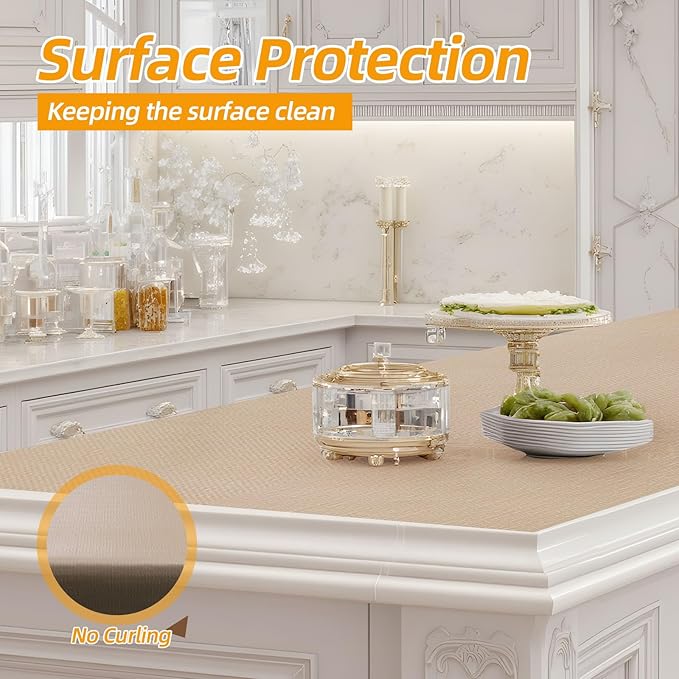Shelf and Drawer Liner for Kitchen Cabinets Non-Adhesive, Strong Grip Non-Slip Thickened Cabinet Liners for Shelves, Waterproof Mats for Dresser Cupboard, Khaki, 17 in x 20 Feet