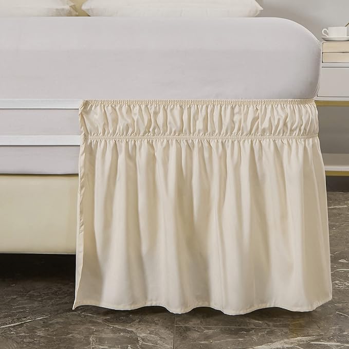 MEILA Wrap Around Bed Skirt Three Fabric Sides Elastic Dust Ruffled 18 Inch Tailored Drop,Easy to Install Fade Resistant-Beige, Twin/Full