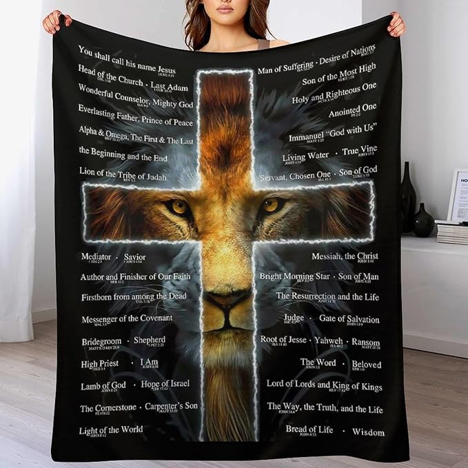 Christian Lion Scripture Jesus Throw Blanket for Women Men Kids Adults, Soft Warm Cozy Fleece Blanket for Couch Sofa Bed, 40"x50"