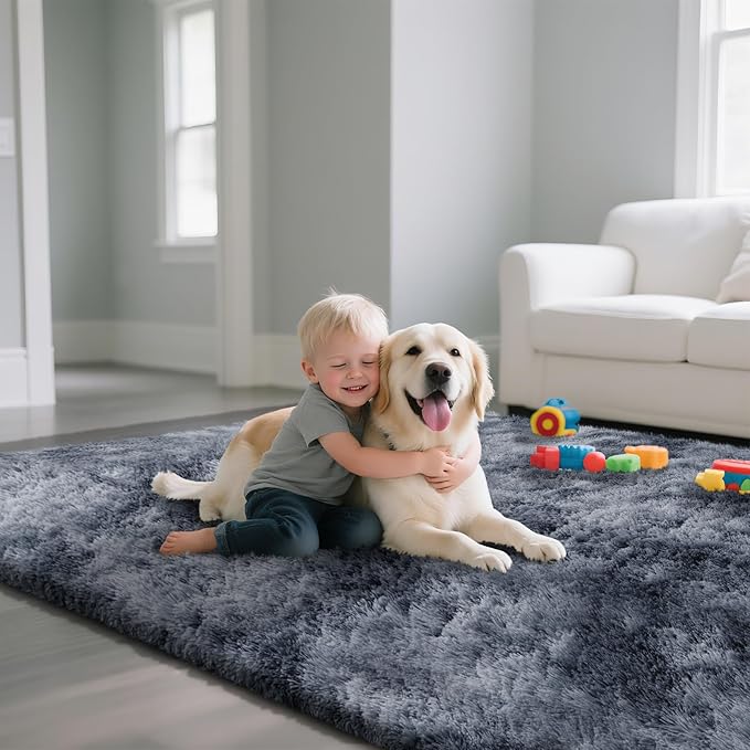 Fluffy Rug Shaggy Area Rug, Mottling Dark Grey 10x14 Area Rugs for Bedroom, Super Soft Shaggy Rugs for Living Room Bedroom Kids Room Home Decor, Upgrade Anti-Skid Rectangular Fuzzy Rug
