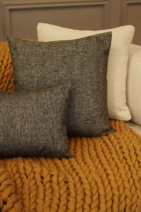 Haven & Glow Decorative Throw Pillow Cover – Square Cushion Case with Zipper | Modern Sofa, Couch & Bed Accent Pillow Covers for Living Room, Bedroom & Home Decor | 18 x 18 inches – Silver Brown – 2Pc