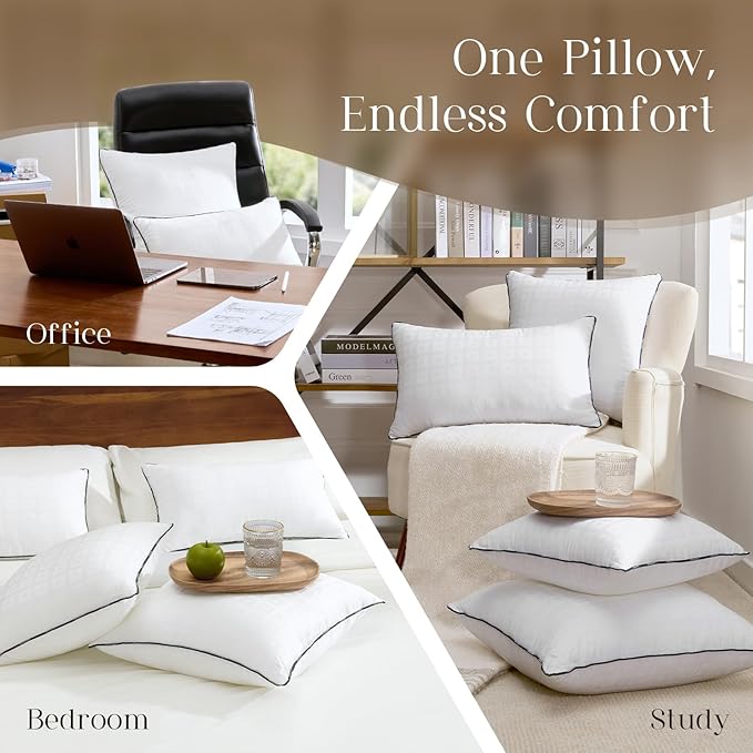 Phantoscope 12x20 Pillow Inserts, Decorative Throw Pillow Inserts with 100% Cotton Jacquard Cover, Virgin Fiber Pillow Sham Stuffer, Lumbar Square Couch Cushion Pillows, Pack of 2, 12x20 Inch
