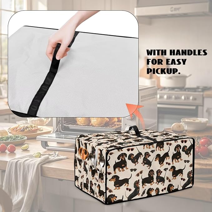 Air Fryer Toaster Oven Dust Cover Protective Microwave Oven Cover with Pockets, Dust-proof Countertop Appliance Protector, L, 18.5" x 22.5" x 13", Dachshund Dog Sunglasses Print