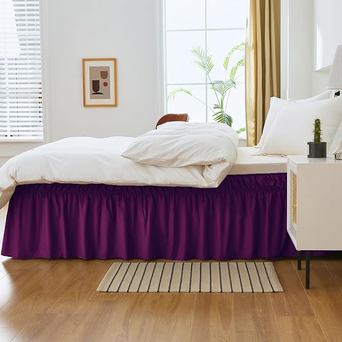 MEILA Full Bed Skirt, Wrap Around Ruffle Bed Skit for Full Beds with 24 inch Drop, Elastic Dust Ruffles Easy Fit Wrinkle & Fade Resistant, Purple