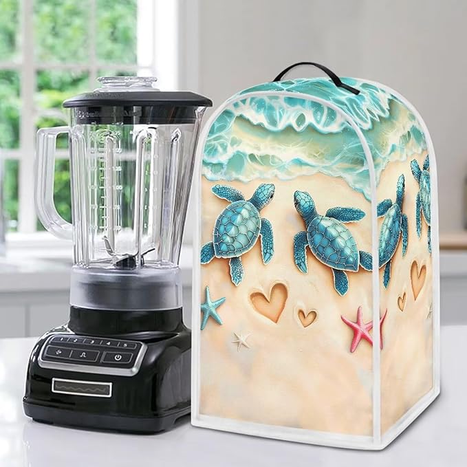 Talayituse Beach Turtle Starfish Heart Print Blender Dust Cover, Fingerprint Protection Cover for Stand Mixer or Coffee Machine, Home Kitchen Appliance Covers for Stain Dust Resistant Supplies