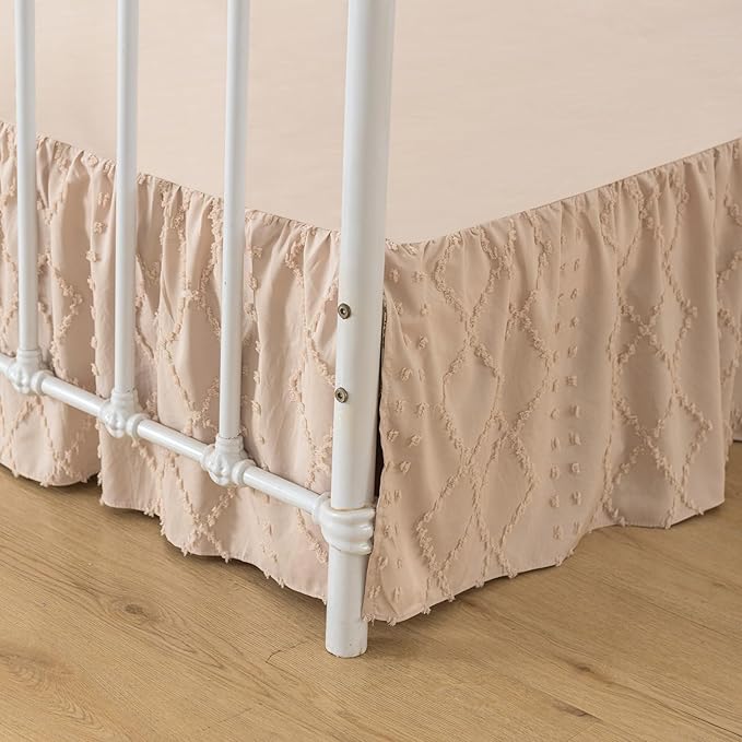 Bed Skirt Queen Size，Ruffled Cream Bed Skirt with Split Corners，Queen Bed Skirt 14 Inch Drop, Boho Tufted Shabby Chic Queen Size Bed Skirt, Bed Skirts Queen Size