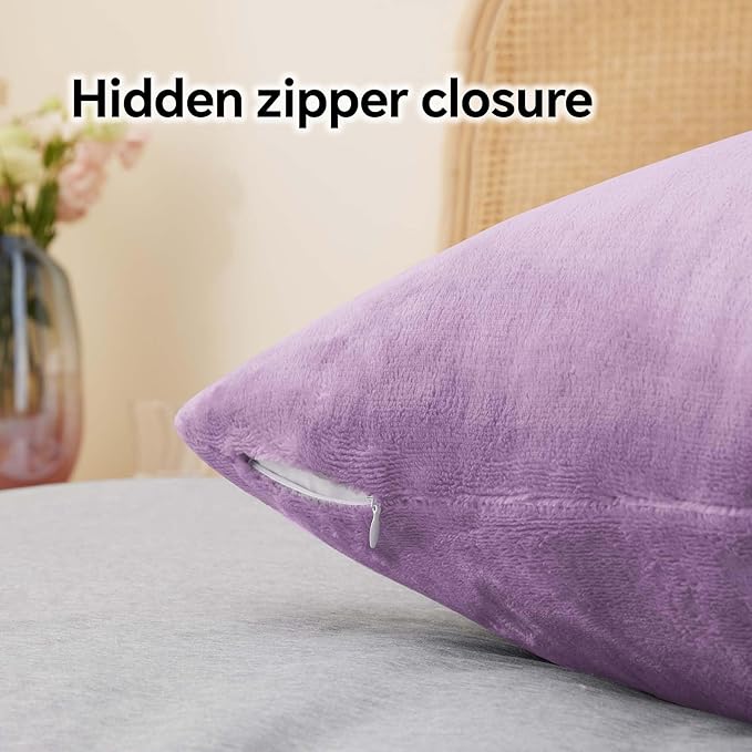 BEDELITE Flannel Pillowcases Standard Set of 2, Super Soft Fleece Pillow Case Cover with Zipper for Bedroom, Sofa, Couch,Luxury Cozy Fuzzy Velvet Pillow Shams for All Seasons(20x26 Inches, Lavender)