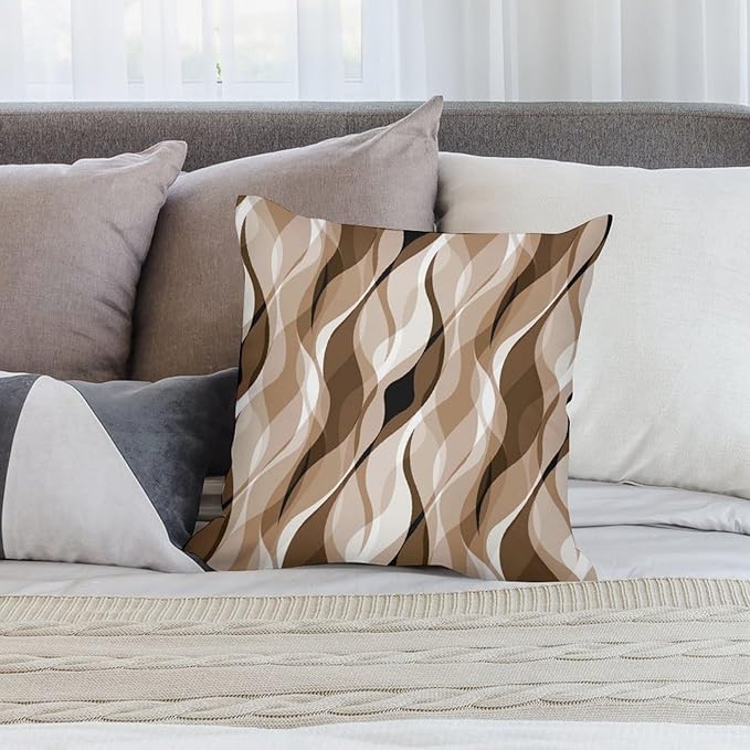 Brown Throw Pillow Covers Modern Abstract Grey and Brown Striped Decorations for Bedroom Living Room Farmhouse Sofa Pillows Bed Couch 16x16 Inch