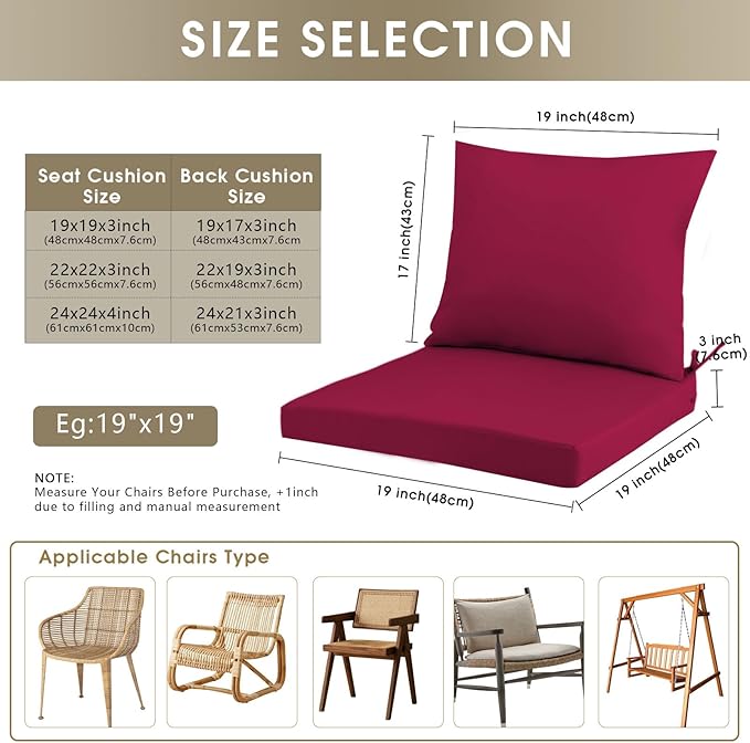 Outdoor Seat Cushion Set 22 x 22 In, Water-Resistant & Fade-Resistan, Patio Furniture Cushions with Removable Cover Deep Seat & Back Cushion with Handle and Adjustable Straps for Chair Sofa,1PC