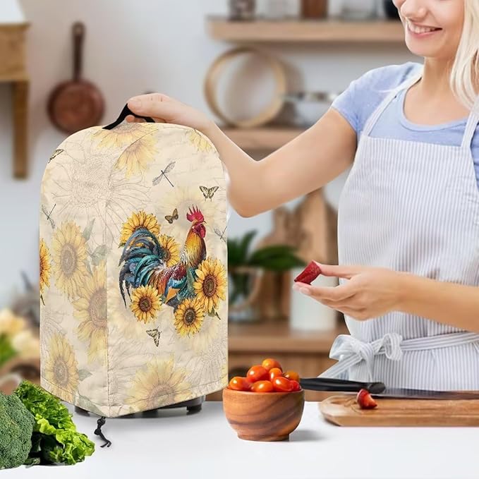 Sunflower Rooster Blender Cover Kitchen Blender Dust Covers with Drawstring Food Processor Dust Covers Stand Mixer Case Coffee Maker Appliance Cover for Home Kitchen Indoor