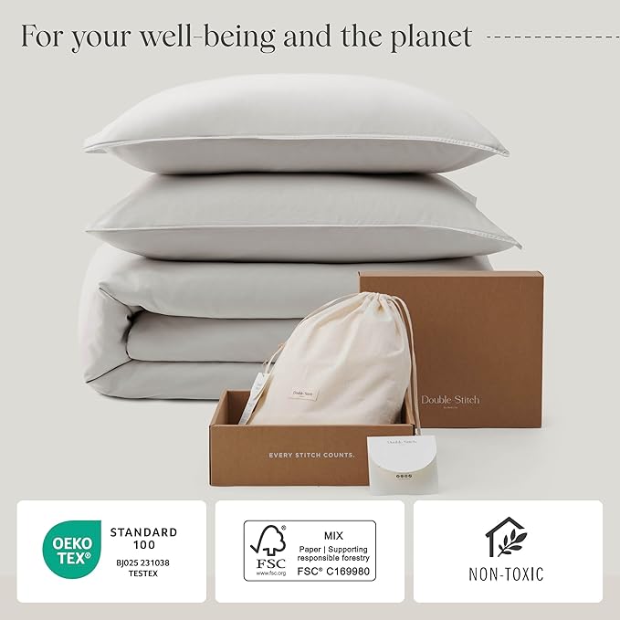 Double Stitch Cotton Tencel Duvet Cover - Queen Size Comforter Cover, Luxury & Soft Eucalyptus Lyocell Bedding Set for Hot Sleepers, Cooling & Breathable, Button Closure, Winter Sky, 90"x90"