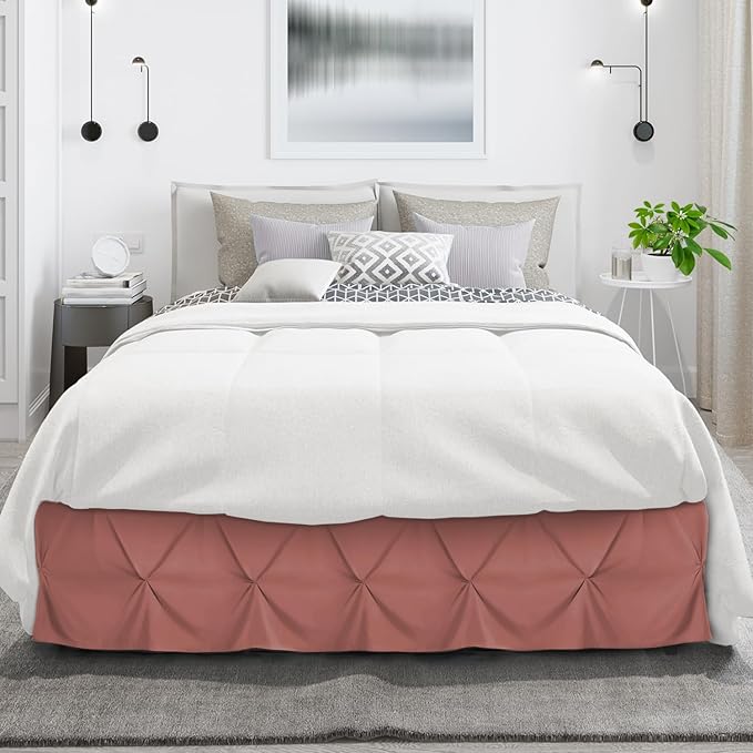 Nestl Pink Clay Bed Skirt King Size, Pinch Pleat King Bed Skirt, 14" Inch Drop King Bedskirt, Hotel Quality Pink Clay Bed Skirts, Premium Microfiber Bedskirt for King Bed, Pink Clay King Bed Skirt