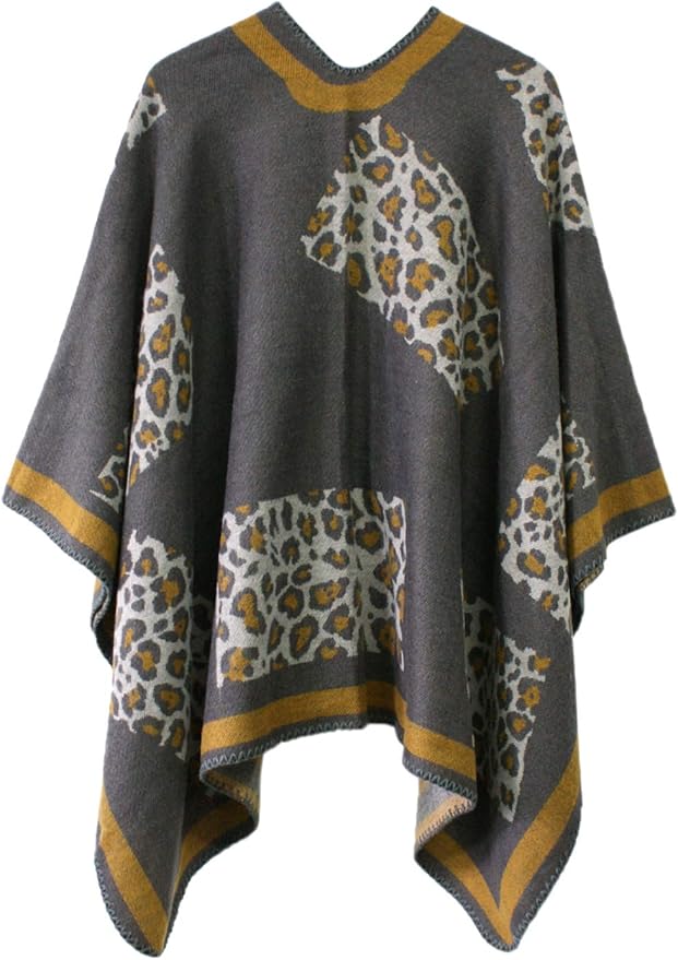 Women's Vintage Pattern Open Front Poncho Cape Shawl Winter Shawl Wraps