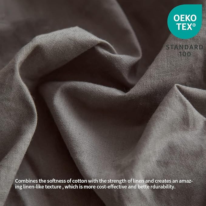 BISELINA French Linen Bed Skirt with Pleated Frills 22-Inch Tailored Drop Natural Flax Cotton Blend Dust Ruffle Soft Cozy Farmhouse Bedding (22" Queen, Ruffle Dark Grey)