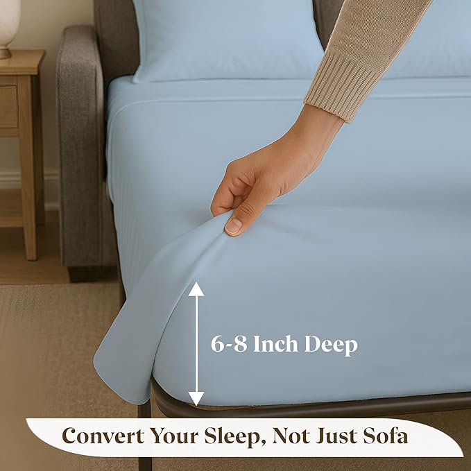 Sleeper Sofa Bed Sheet Set - Queen Size 4 PC's Sheet Set Sofa Bed Sheets - 100% Cotton 400 Thread Count Sofa Sheets - Sleeper Sofa Sheets - Fits Mattresses Up to 6" Drop - Light Blue