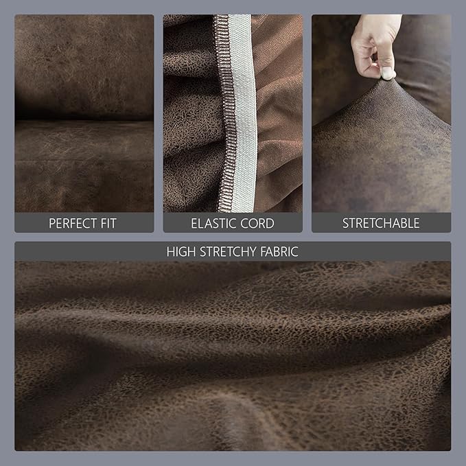 molasofa Leather Like Stretch Futon Slipcover Armless Futon Bed Sofa Cover Furniture Protector with Elastic Bottom, Soft and Washable Futon Cover for Sofa Bed Stay in Place（X Larger，Dark Brown）
