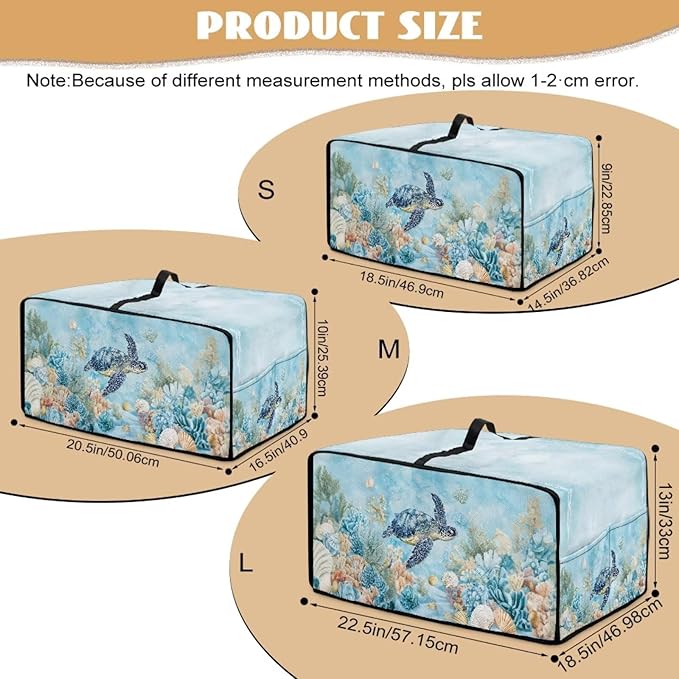 Air Fryer Toaster Oven Cover with Pockets, Dustproof Electrical Appliance Cover for Kitchen Countertop, L, 18.5 x 22.5 x 13 Inches, Sea Turtle Seashell Coral Reef Blue