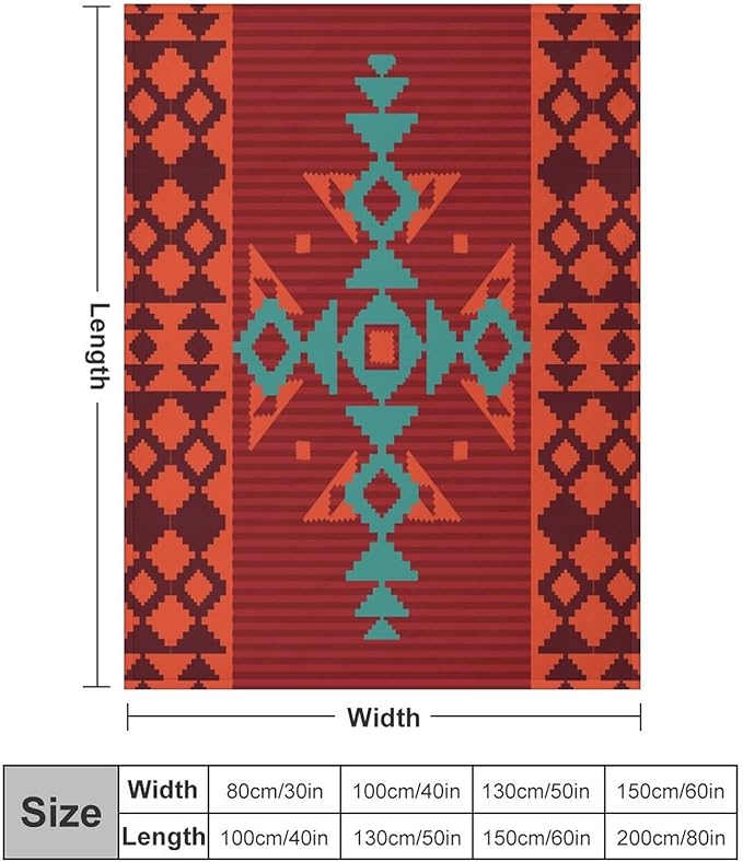 Aztec Throw Blanket, Red Native Southwestern Boho Blanket for Couch Bed Chair Outdoor Travel 60"x80"