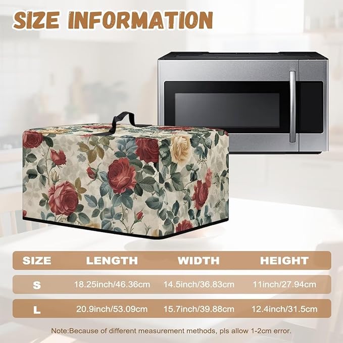 Microwave Oven Dust Cover, Rose Design Washable Protective Dust Cover for Microwave Oven Multifunction Greaseproof Covers Kitchen Protector Kitchen Accessories for Microwaves Ovens